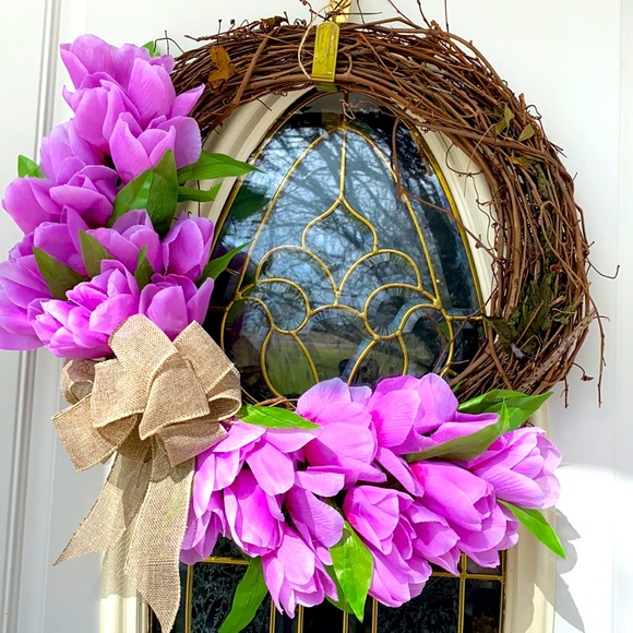 Hand Crafted Other - Purple Tulip Grapevine Wreath Easter Spring